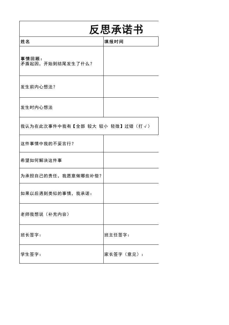 11、反思承诺书-教务资料网