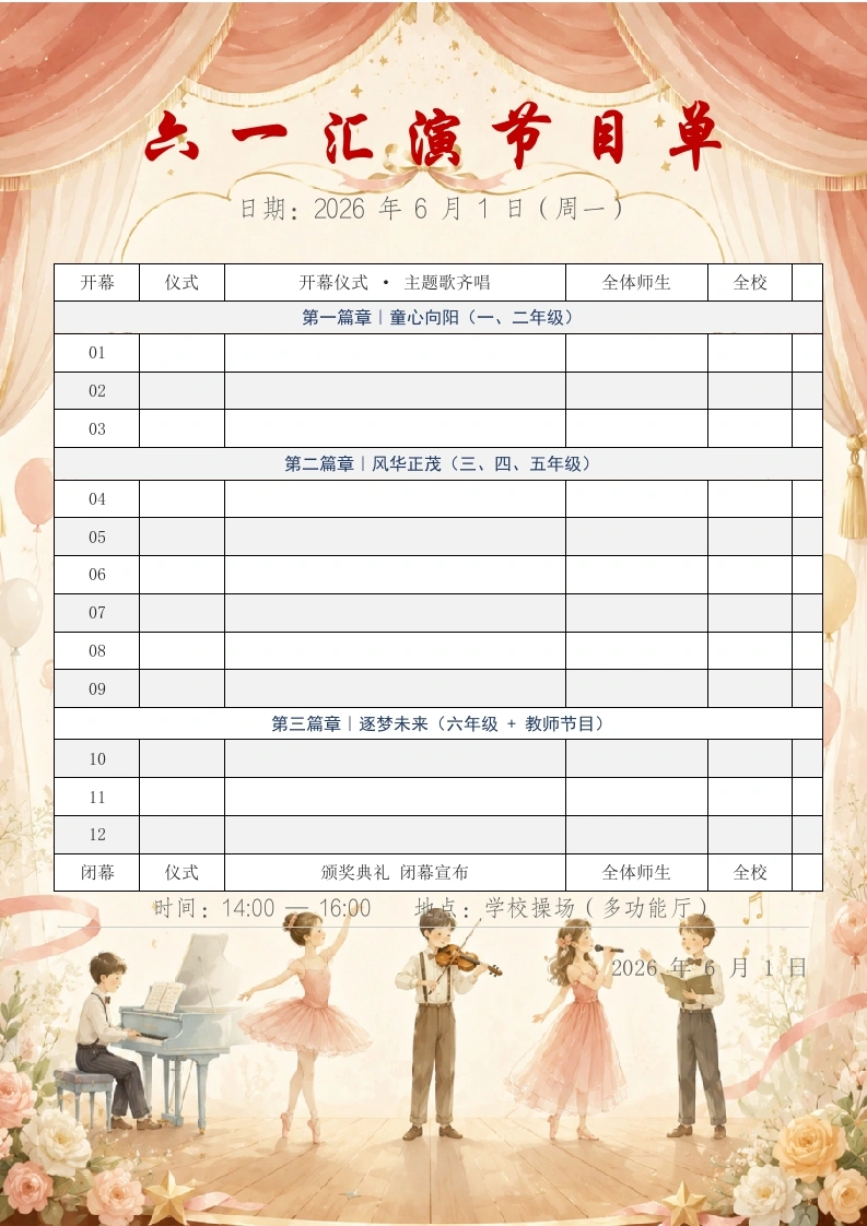 2026年六一儿童节艺术节节目单-教务资料网