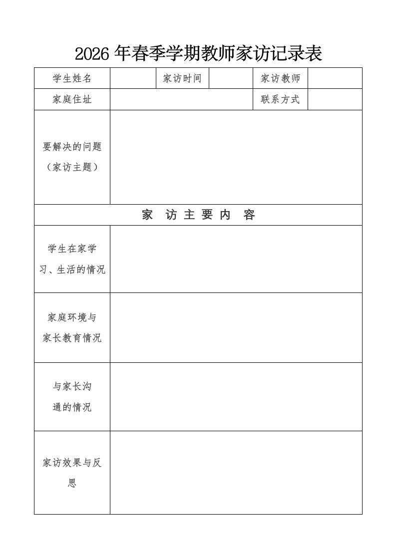2026年春季教师家访记录-教务资料网