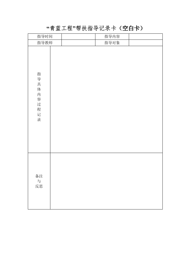 “青蓝工程”帮扶指导记录卡（空白卡）-教务资料网