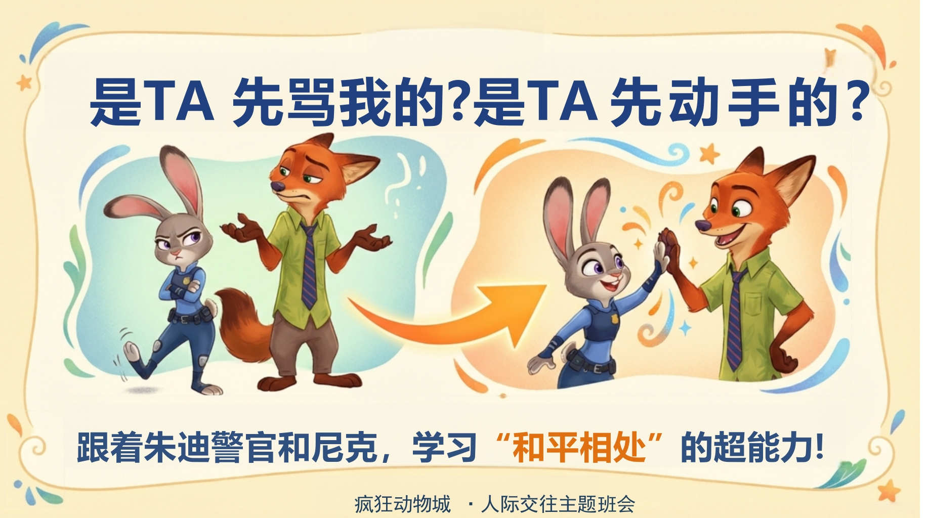 【通用】【人际交往】主题班会：是TA先骂我的？是TA先动手的？(疯狂动物城)-教务资料网