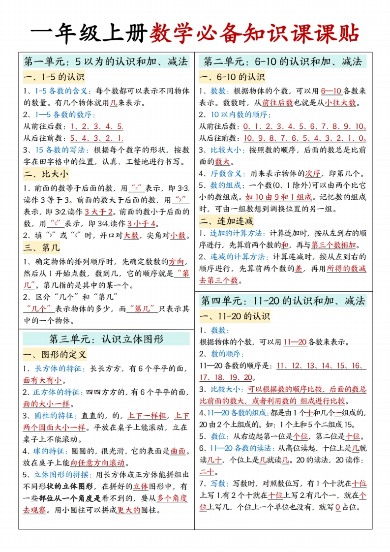 一上人教版数学【必备知识课课贴】-教务资料网