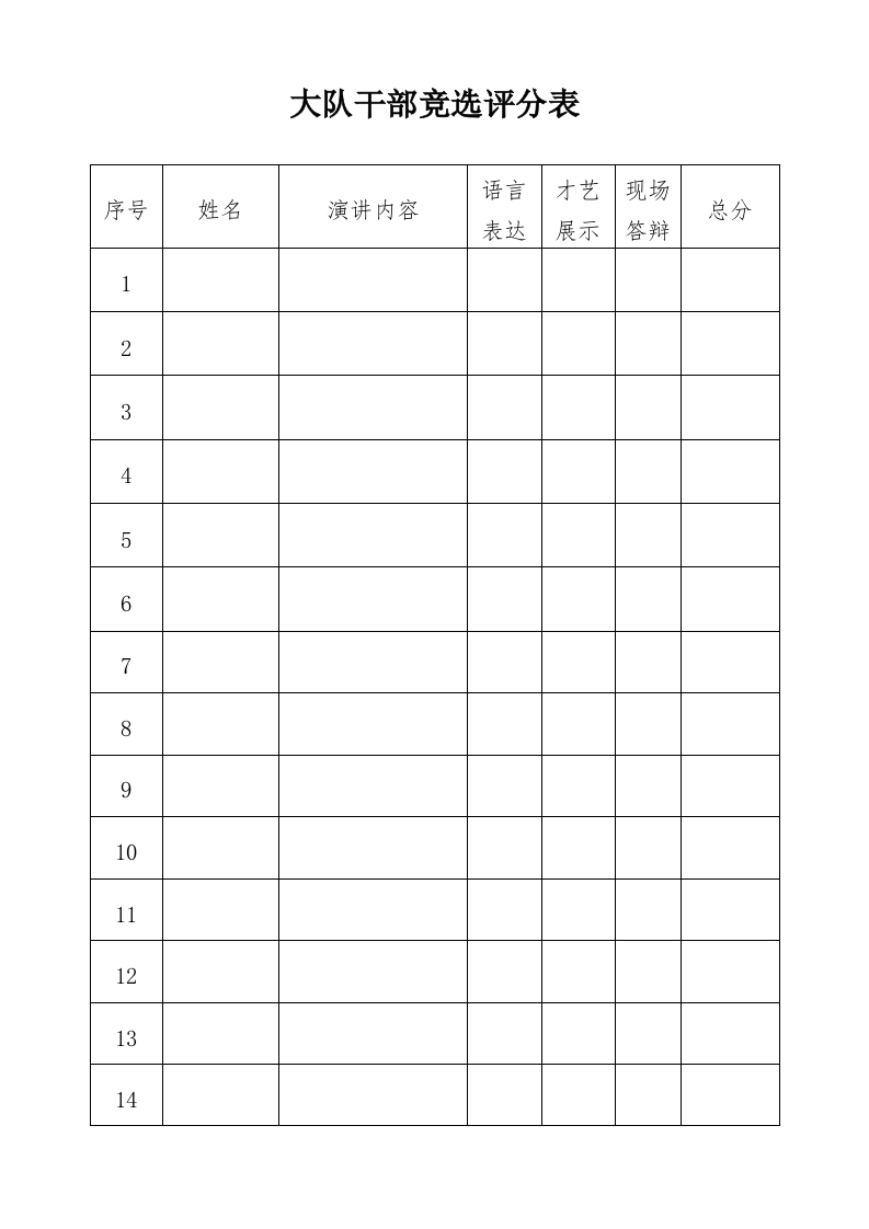 大队干部竞选评分表-教务资料网