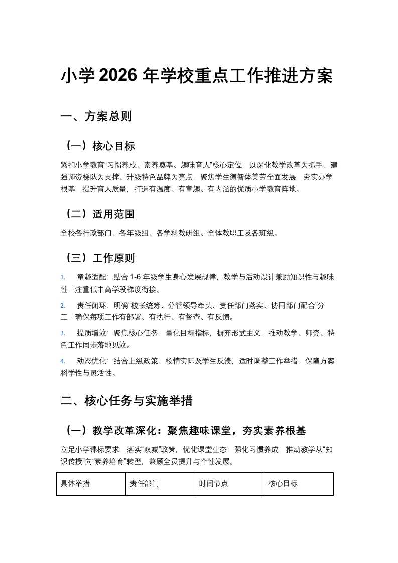 小学2026年学校重点工作推进方案-教务资料网
