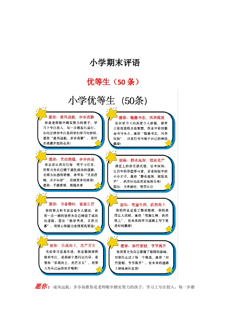 小学期末评语（优等、中等、后进生共150条）(1)-教务资料网