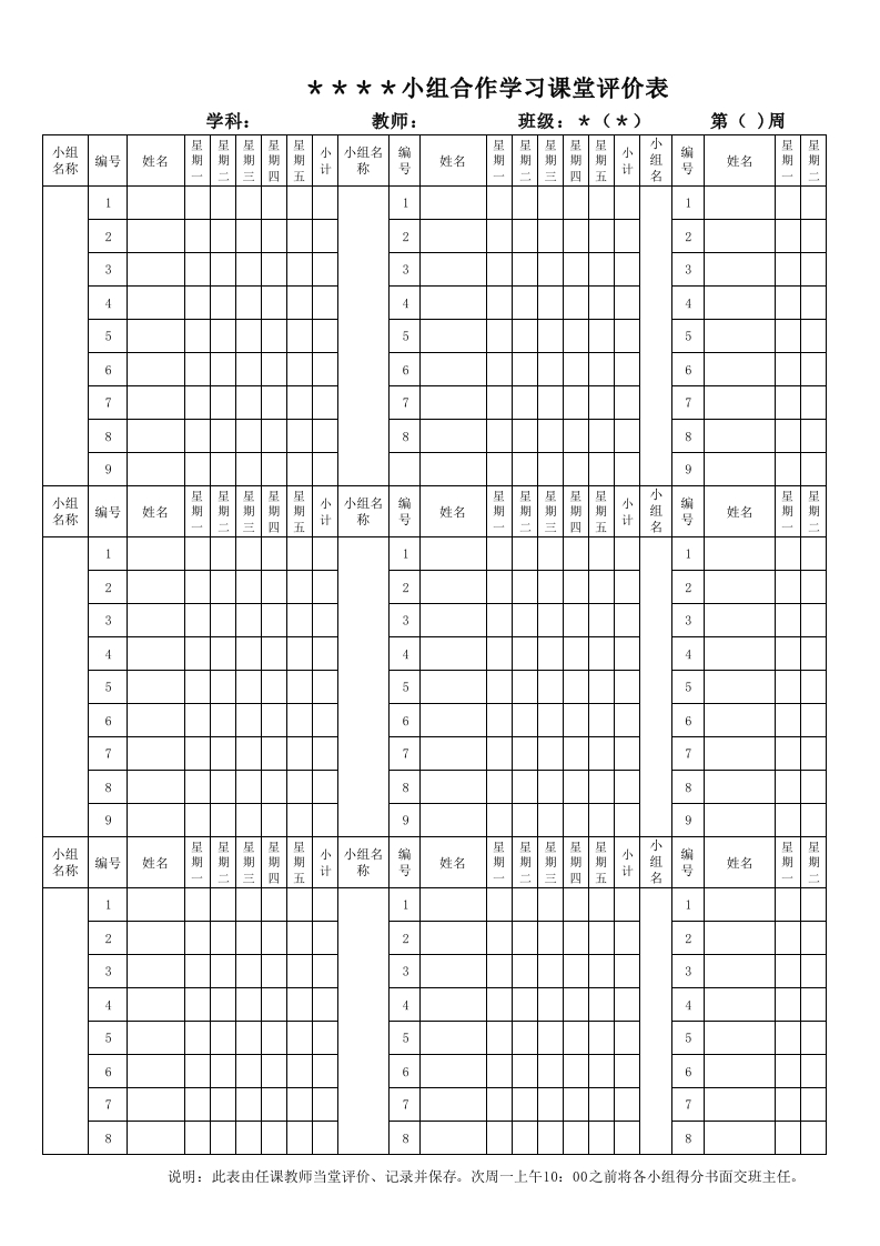 小组合作学习班级评分表(1)-教务资料网