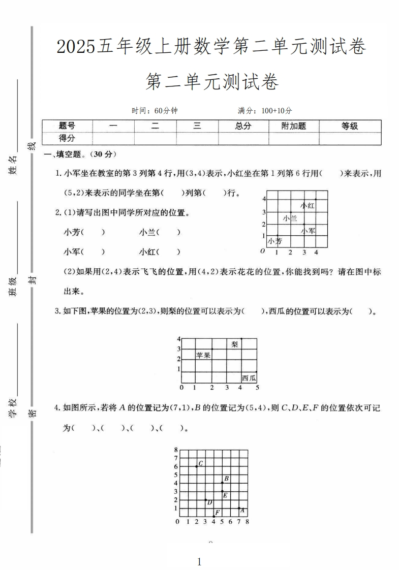数学人教5年级第二单元测试卷-教务资料网