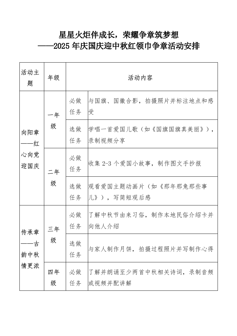 星星火炬伴成长，荣耀争章筑梦想——2025年庆国庆迎中秋红领巾争章活动安排-教务资料网
