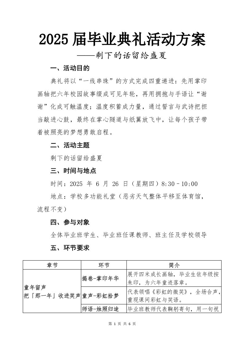 毕业典礼活动方案-教务资料网