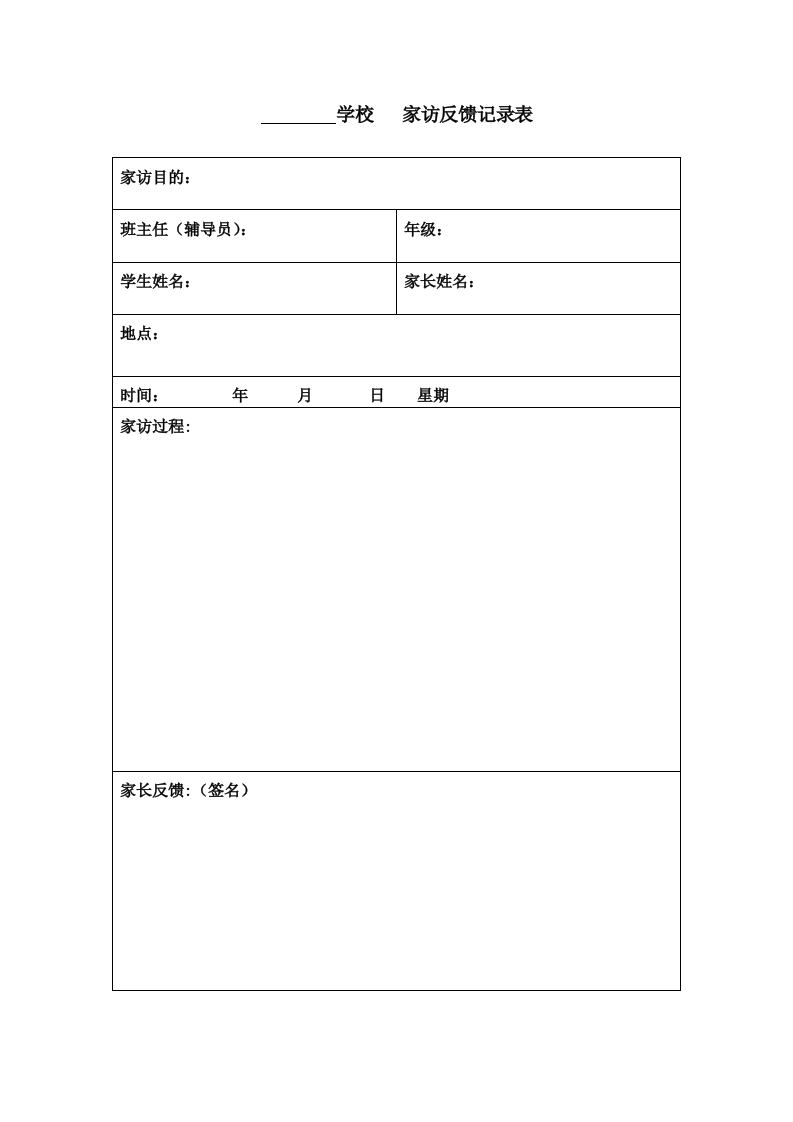班主任家访记录反馈表-教务资料网