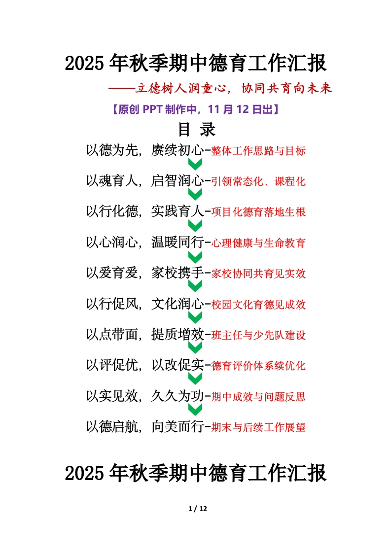 立德树人润童心——2025年秋季期中德育工作汇报-教务资料网